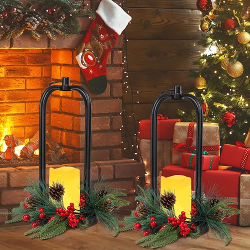 Vista 5 de Linternas decorativas de Navidad para interiores, pack de 2 linternas de Navidad para exteriores, linternas decorativas de 15 pulgadas con luz