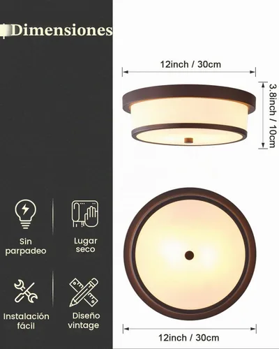 Vista 4 de Lámpara de techo empotrada de 12 pulgadas, Luminarias de techo de 2 luces pegadas al techo con acabado de bronce frotado con aceite para baño Bronce