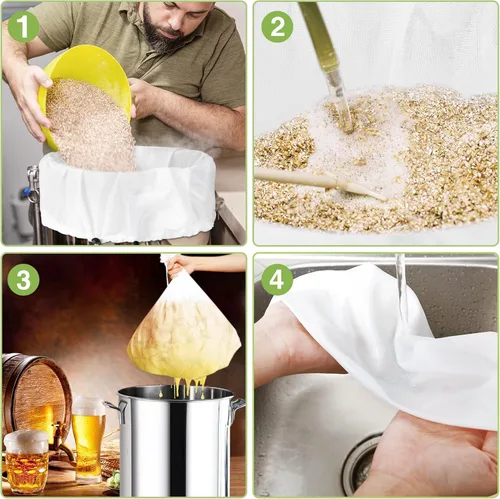 Vista 6 de Chumia Paquete de 5 Bolsas de Infusión Reutilizables Extra Grandes de 26 x 22 Pulgadas Filtros de Malla Fina para Cerveza Fría Bolsas de Colado