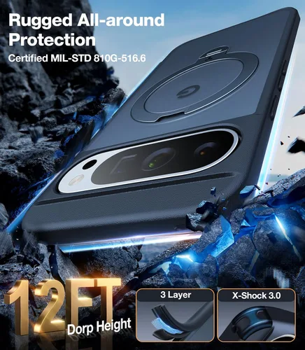 Vista 4 de TORRAS Soporte magnético giratorio de 360 grados para funda de Google Pixel 9 Pro XL, protección contra caídas de grado militar de 12 pies