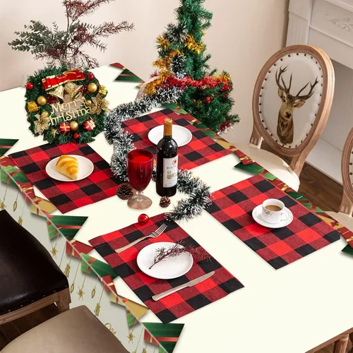 Vista 4 de Mantel navideño desechable de plástico, 3 piezas de 54 x 108 pulgadas, mantel rectangular de vinilo blanco de Navidad con la frase "Merry
