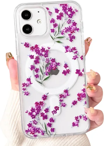 Vista 76 de NITITOP Funda magnética transparente compatible con iPhone 14 Plus/15 Plus, compatible con MagSafe lindas flores, hojas florales para mujeres
