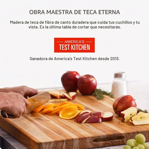 Vista 4 de Tabla de cortar de teca - Tabla cuadrada con orificio de esquina y canal de jugo (8 x 8 x 0.75 pulgadas) - Por Teakhaus