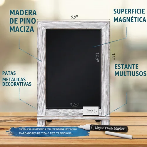 Vista 2 de HBCY Creations Pizarra de Mesa Rústica con Acabado Blanqueado / Pizarra Magnética Colgante de Pared / Caballete Pequeño de Encimera / Tablero de 1