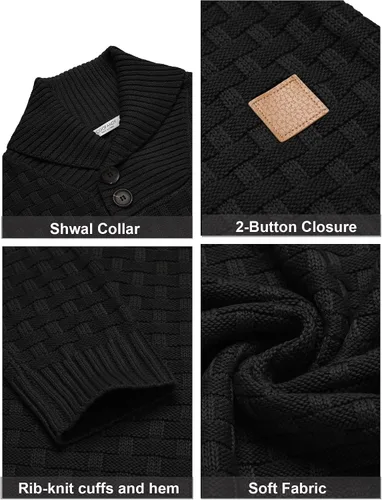 Vista 5 de COOFANDY Suéter de punto con cuello de chal para hombre, estilo casual, ajustado, con botones, texturizado