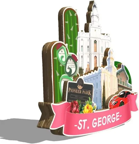 Vista 2 de Imán de madera para nevera de San Jorge Utah Utah USA Monumentos de madera 3D para decoración de recuerdos coleccionables de viaje, hecho a mano, 2
