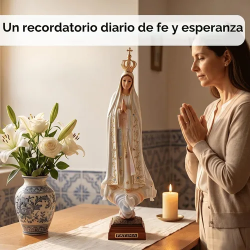 Vista 5 de Estatua de Nuestra Señora de Fátima con ojos de cristal de 12 pulgadas fabricada en Portugal