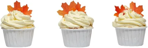 Vista 3 de Hojas de otoño comestibles doradas, 90 piezas para cupcakes, hojas de arce de otoño, oblea, papel de arroz, decoración de alimentos, mezcla de 2