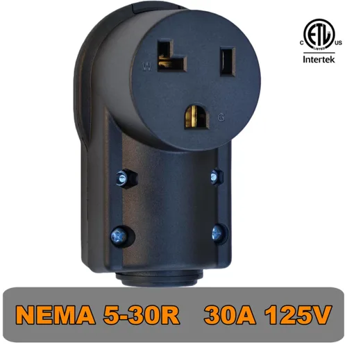 Vista 2 de Receptáculo NEMA 5-30R, 30 amperios, 125 voltios, conector de 3 cables de 2 polos, 30 A CA de grado industrial, enchufe hembra de grado industrial