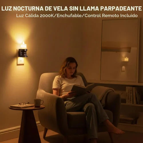Vista 2 de Meonum - Luz nocturna de vela sin llama parpadeante enchufable, luz nocturna LED regulable con sensor de atardecer a amanecer, luz decorativa