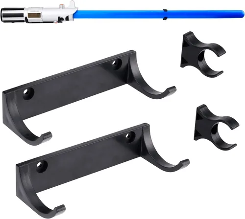 Vista 11 de Soporte de pared para sable de luz horizontal, soporte de gancho para sable de luz, compatible con cualquier sable de luz, color negro, paquete de 1