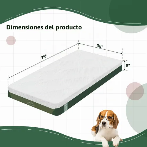 Vista 2 de Softa - Colchón de espuma viscoelástica de gel refrigerante doble, 6