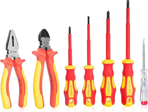 Vista 8 de BILITOOLS Juego de destornilladores y alicates para electricistas aislados de 1000 V - Kit de 7 herramientas eléctricas con destornilladores