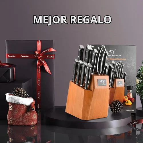 Vista 7 de Juego de cuchillos de cocina, juego de cuchillos de cocina de Damasco de 18 piezas con bloque, mango ergonómico de ABS para juego de cuchillos