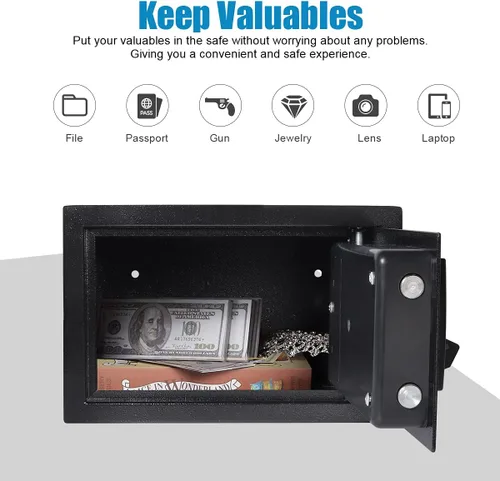Vista 5 de Caja fuerte de seguridad para dinero, seguridad digital 0.33CF para oficina en casa, caja fuerte electrónica de acero con teclado, 12.2 x 7.8 x 7.8