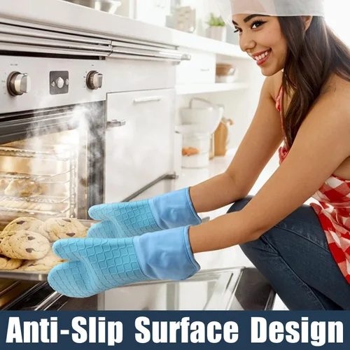 Vista 3 de Manoplas de horno y soportes para ollas, 4 juegos, guantes de horno resistentes al calor de 500 ℉ y soporte para ollas, guantes largos para horno