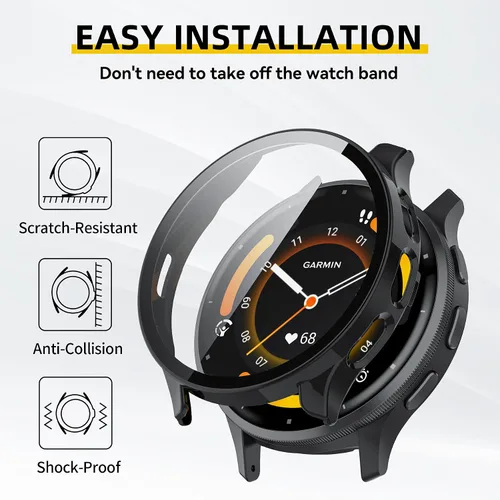 Vista 2 de Funda compatible con Garmin Venu 3S, protector de pantalla de policarbonato duro con vidrio templado, funda protectora completa para Garmin Venu 3S