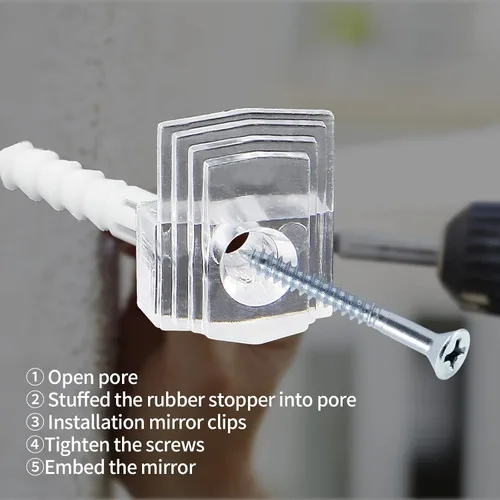 Vista 6 de Litoexpe 24 clips de soporte de espejo transparentes para vidrio de 0.236 in Incluye tornillos y anclajes de pared, plástico, para espejos