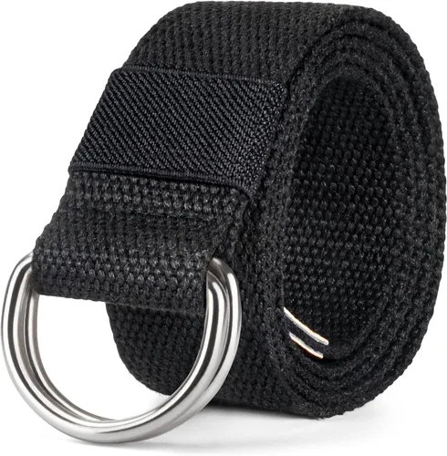 Vista 14 de Cinturón para mujeres y hombres de lona con hebilla negra 1 1/2" de ancho extra larga color sólido