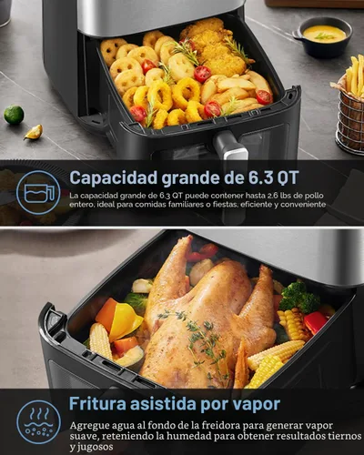 Vista 5 de Bear - Freidora de aire de 6.3 cuartos de galón, pantalla táctil inteligente, 4D Turbo Crisp y ventana de vapor 4D Turbo Crisp for extra-crispy