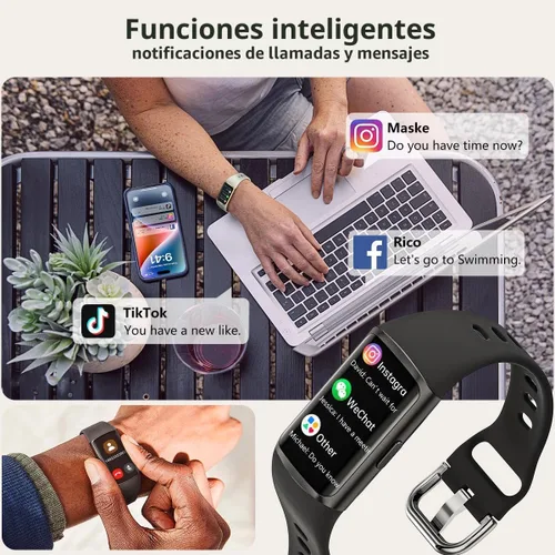 Vista 5 de FITVII FINO 2 Slim Fitness Tracker, reloj inteligente con oxígeno en sangre, monitor de sueño, frecuencia cardíaca 24/7 y presión arterial, IP68