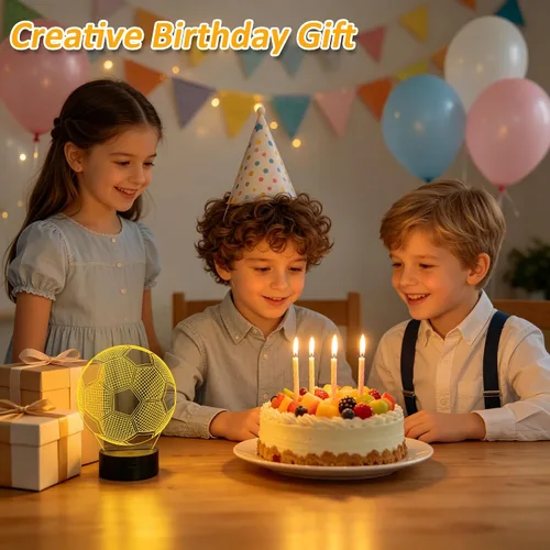 Vista 3 de FULLOSUN Luz nocturna para niños, fútbol, lámpara de ilusión óptica 3D con control remoto, 16 colores cambiantes, fútbol, cumpleaños, Navidad, día