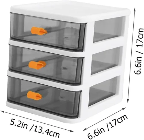 Vista 3 de COLLBATH Caja de tres niveles, cajones extraíbles de almacenamiento, contenedor transparente, pequeño escritorio de oficina, organizador