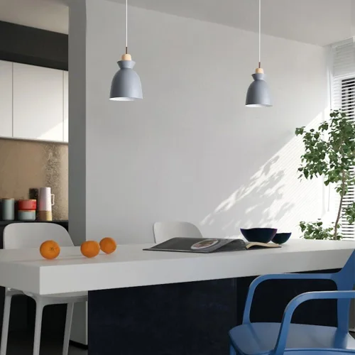 Vista 5 de Modern Minimalist Bell Metal Pendant Light Fixture Wood Accent, Small Hanging Lamp for Dining Room Kitchen Island Bedroom Bedside Cafe, Adjustable
