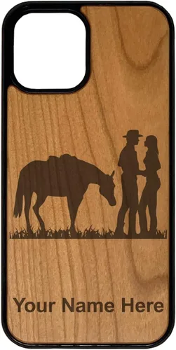Vista 6 de Funda de madera natural compatible con iPhone, Romantic Country Western, grabado personalizado incluido (bambú)
