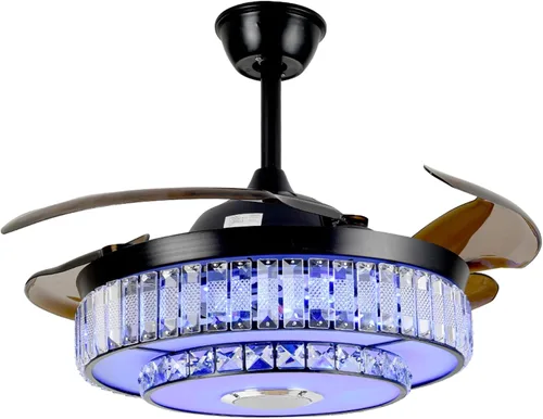Vista 13 de Ventilador de techo inteligente tipo candelabro de 42 pulgadas con luz, ventilador de techo candelabro retráctil con altavoz Bluetooth y control