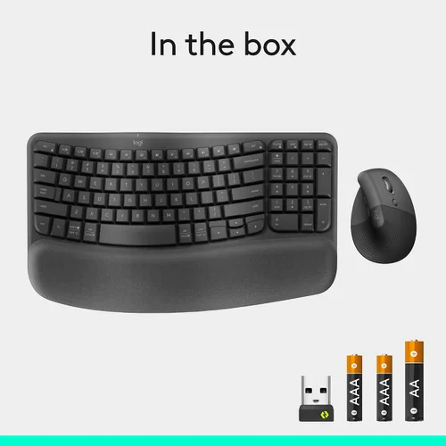 Vista 11 de Logitech Wave Keys & Lift - Combo ergonómico de teclado y mouse inalámbricos, con reposamanos acolchado, fácil de cambiar, Bluetooth, para sistema