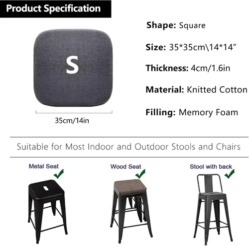 Vista 6 de Cojines de asiento para taburete de cocina, cojines de taburete de mostrador, cojín para silla de cocina antideslizante con parte inferior Gris