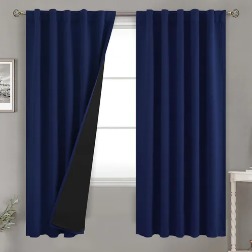 Vista 111 de BGment Cortinas 100% opacas beige de 63 pulgadas de largo con forro aislante térmico, bolsillo para varilla y lengüeta trasera de doble capa