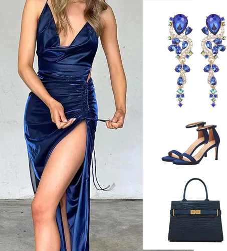 Vista 5 de Aretes colgantes de moda con diamantes de imitación largos y coloridos de cristal para novia, boda, lágrima, aretes de araña para mujeres, concursos