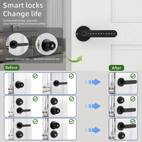 Vista 5 de Cerradura electrónica inteligente de huellas dactilares, entrada sin llave con asa, códigos, aplicación, tarjetas IC, huellas dactilares, llaves