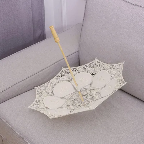 Vista 9 de Toddmomy Sombrilla de encaje, paraguas decorativo de boda, sombrilla de encaje para novia, adorno para decoración de fotos, disfraz de dama (blanco)