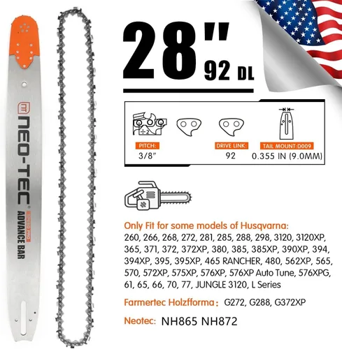 Vista 2 de NEO-TEC 28 pulgadas laminado motosierra guía barra sierra cadena Combo 3/8 paso 92DL para Oregon 248RNDD009 apto para Husqvarna 372XP G372XP NH872