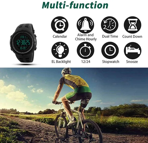 Vista 6 de Tonnier - Reloj deportivo para hombre, multifuncional, digital, pantalla LED, militar, doble hora, luz trasera, cronómetro e impermeable con correa