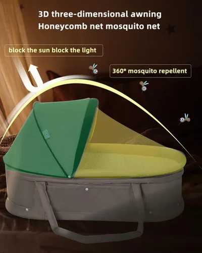 Vista 2 de Cuna de viaje para bebé portátil con dosel 2 en 1 para recién nacido - verde