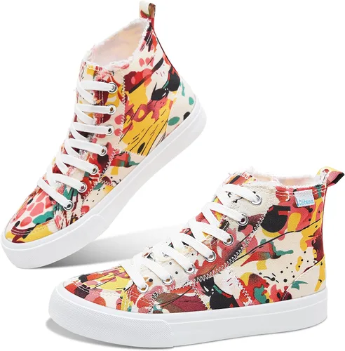 Vista 87 de Obtaom Zapatos de lona de alta calidad para mujer/hombre para jugar a media pantorrilla, zapatillas de deporte de moda casuales con cordones de alta