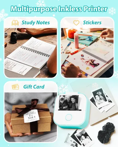 Vista 6 de Phomemo T02 - Juego de impresora con 3 rollos de impresora sin tinta de papel, mini impresora de calcomanías para impresora Bluetooth térmica