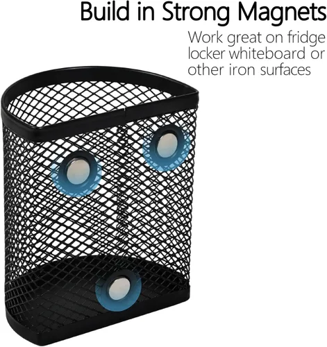 Vista 4 de 8 portalápices magnéticos, accesorios de metal fuerte magnético para pizarra, refrigerador, escuela, oficina, 2.9 x 2.0 x 3.7 pulgadas, negro