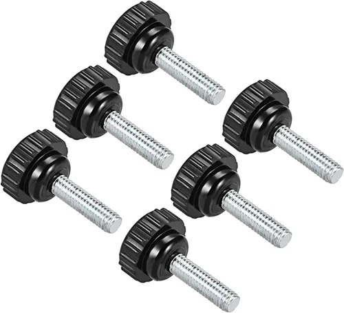 Vista 16 de Perillas de sujeción moleteadas, rosca macho M4 x 0.394 in, cabeza de 0.630 in, pomos de plástico termoestable para tornillo de pulgar negro