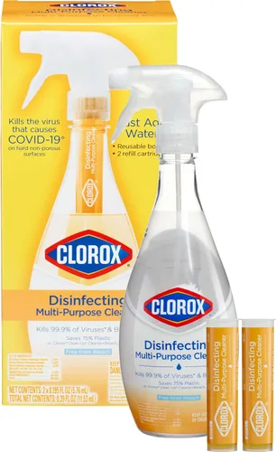 Vista 13 de Clorox - Kit de inicio de limpiador desinfectante multiusos, esenciales para el hogar, una botella de spray reutilizable más 2 repuestos