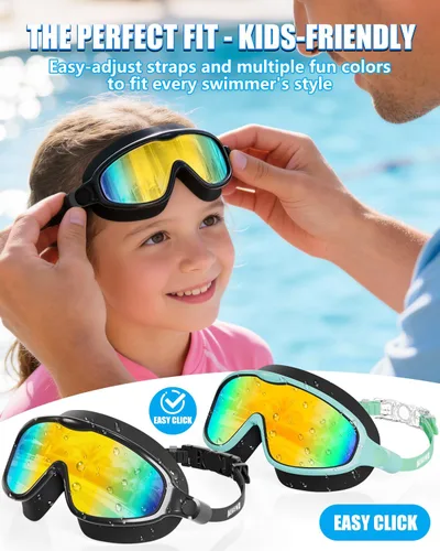 Vista 6 de Aegend Gafas de natación para niños y jóvenes de 3 a 14 años – Paquete de 2 gafas de visión clara antivaho anti-UV para natación