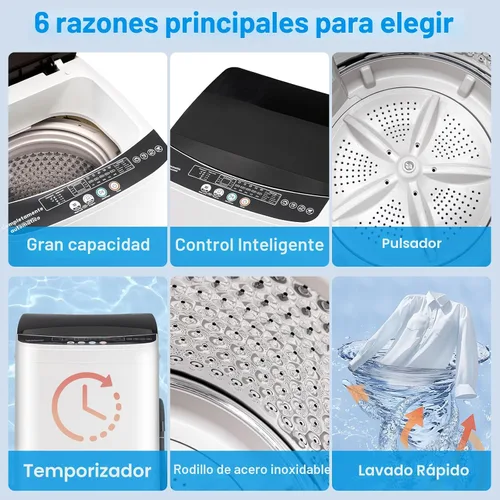 Vista 2 de Lavadora portátil de 17 libras con 10 programas de lavado, 2.2 pies cúbicos de lavadora automática completa y giratoria, lavadora giratoria compacta