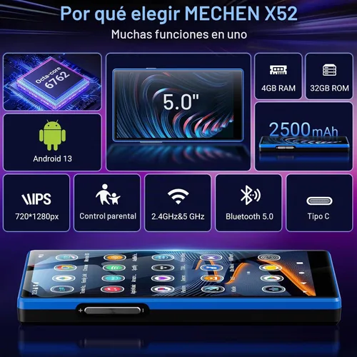 Vista 2 de MECHEN Android13 Reproductor MP3 160GB 5" 1080P IPS Bluetooth 5.0 WiFi Negro 160GB(4+32+128GB Card), 5" 720x1280 Display, Play Store for