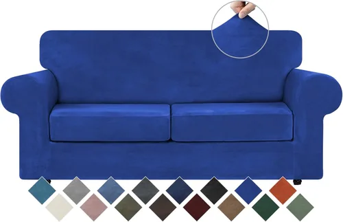 Vista 47 de WEERRW 4 Piezas Fundas de Terciopelo de Alta Elasticidad para Sofá de 3 Cojines Fundas de Sofá, Protector de Muebles Lavable con Parte Inferior