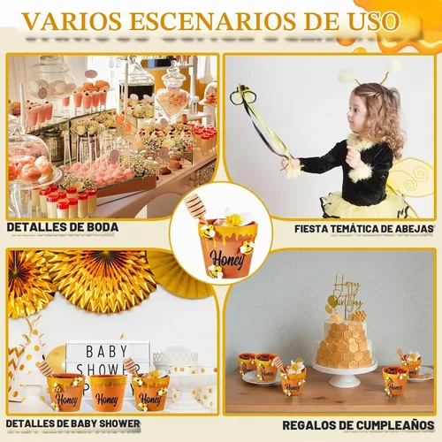 Vista 3 de Meekoo - Juego de 16 mini macetas de abeja con cubos de madera, tarros de miel