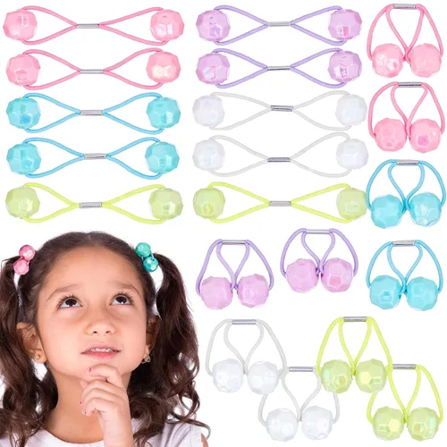 Vista 13 de Colección de 20 piezas de coleteros, bolas de cola de caballo, gomas elásticas, cuentas de pelo de 18 mm redondas, opacas, multicolores, dobles 59.1